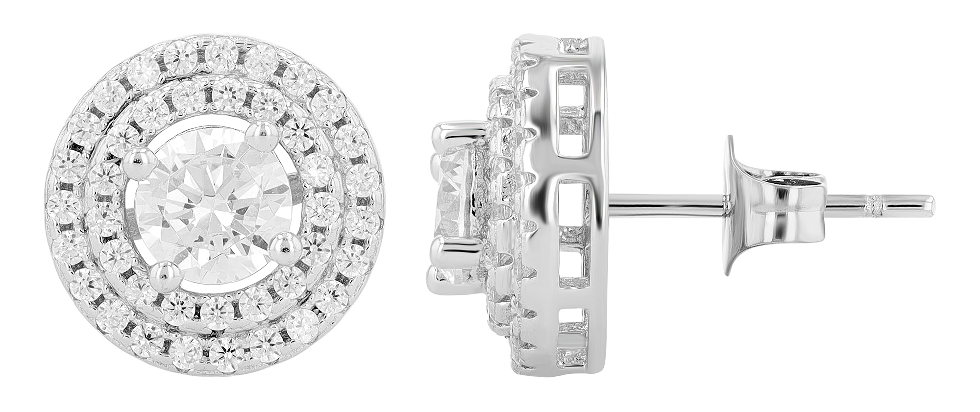 "Orelia", 925/- echt zilveren oorbellen met zirkonia, zilverkleurig gerhodineerd