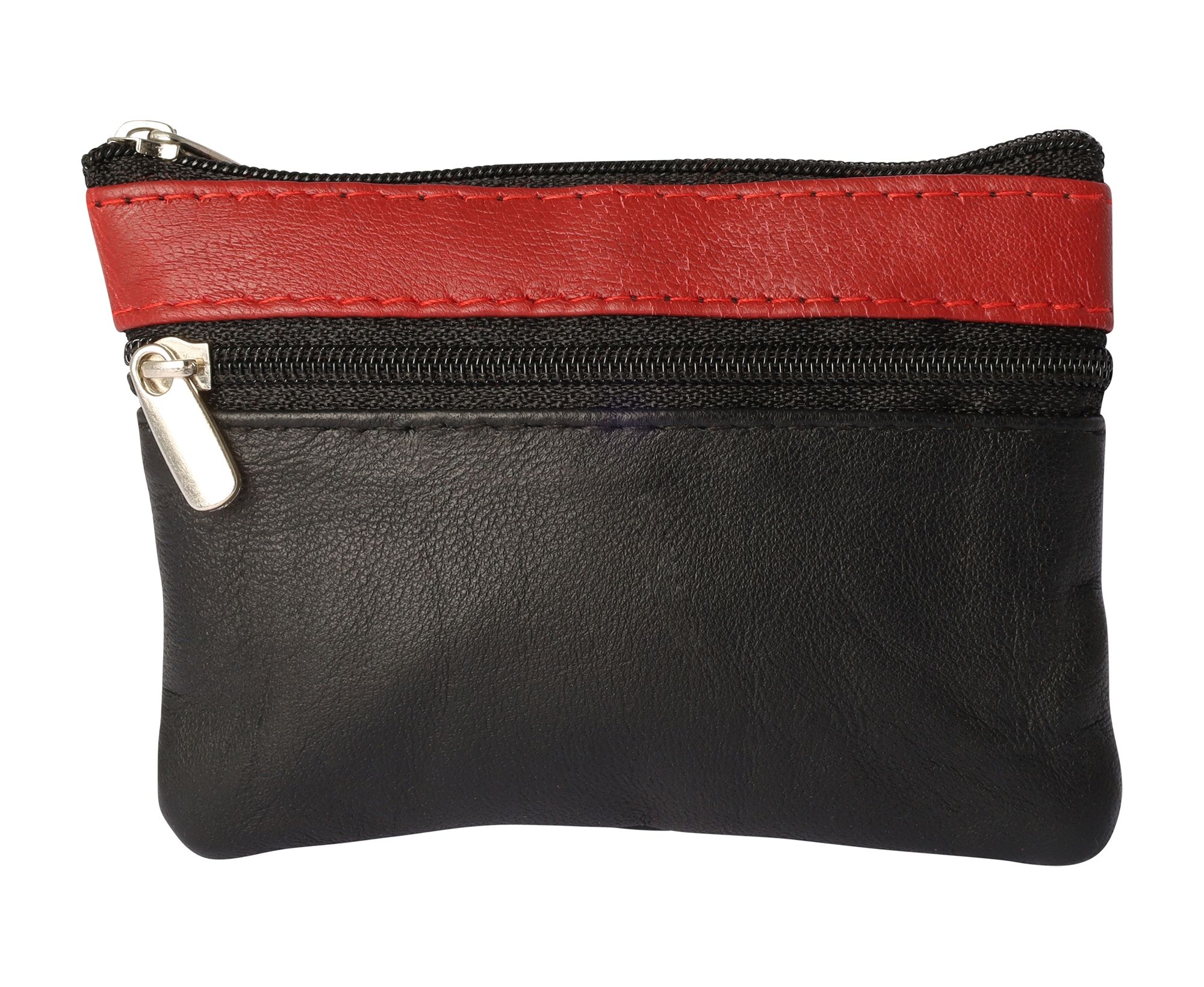 Sleuteletui van echt leer in zwart/rood