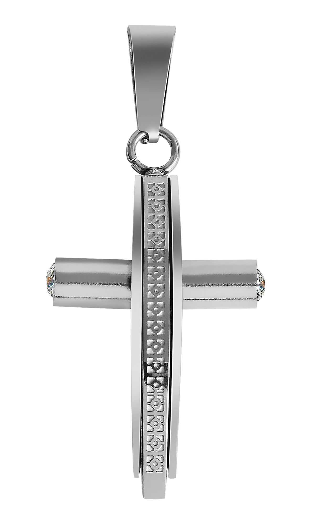 Accenthanger van roestvrij staal, kruis, similézetting, zilverkleurig