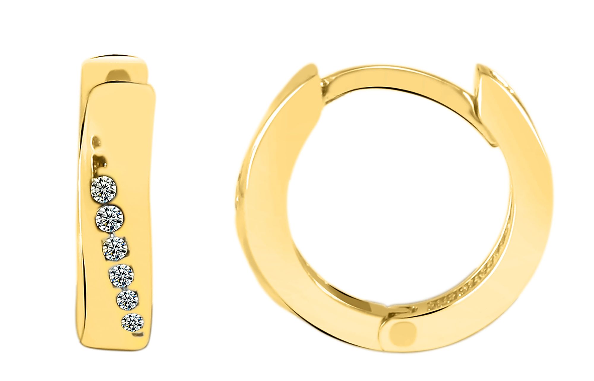 333/- Gold "Aada" Klapp-Creolen, Zirkoniabesatz, Gelbgold, 8 Karat