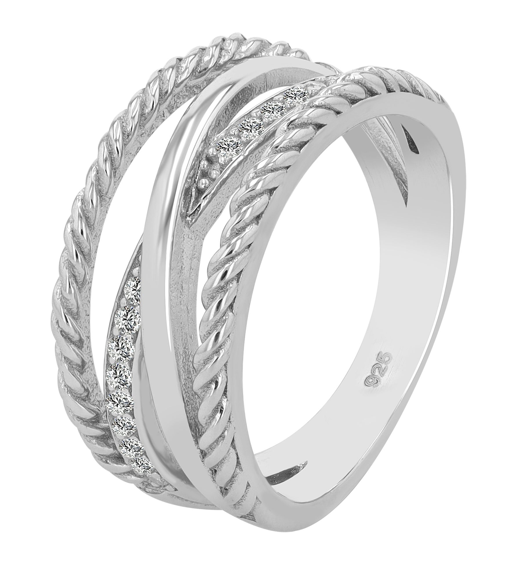 "Ambre" 925/- Echt Silber Damenring, rhodiniert und mit Besatz, Gr. 52