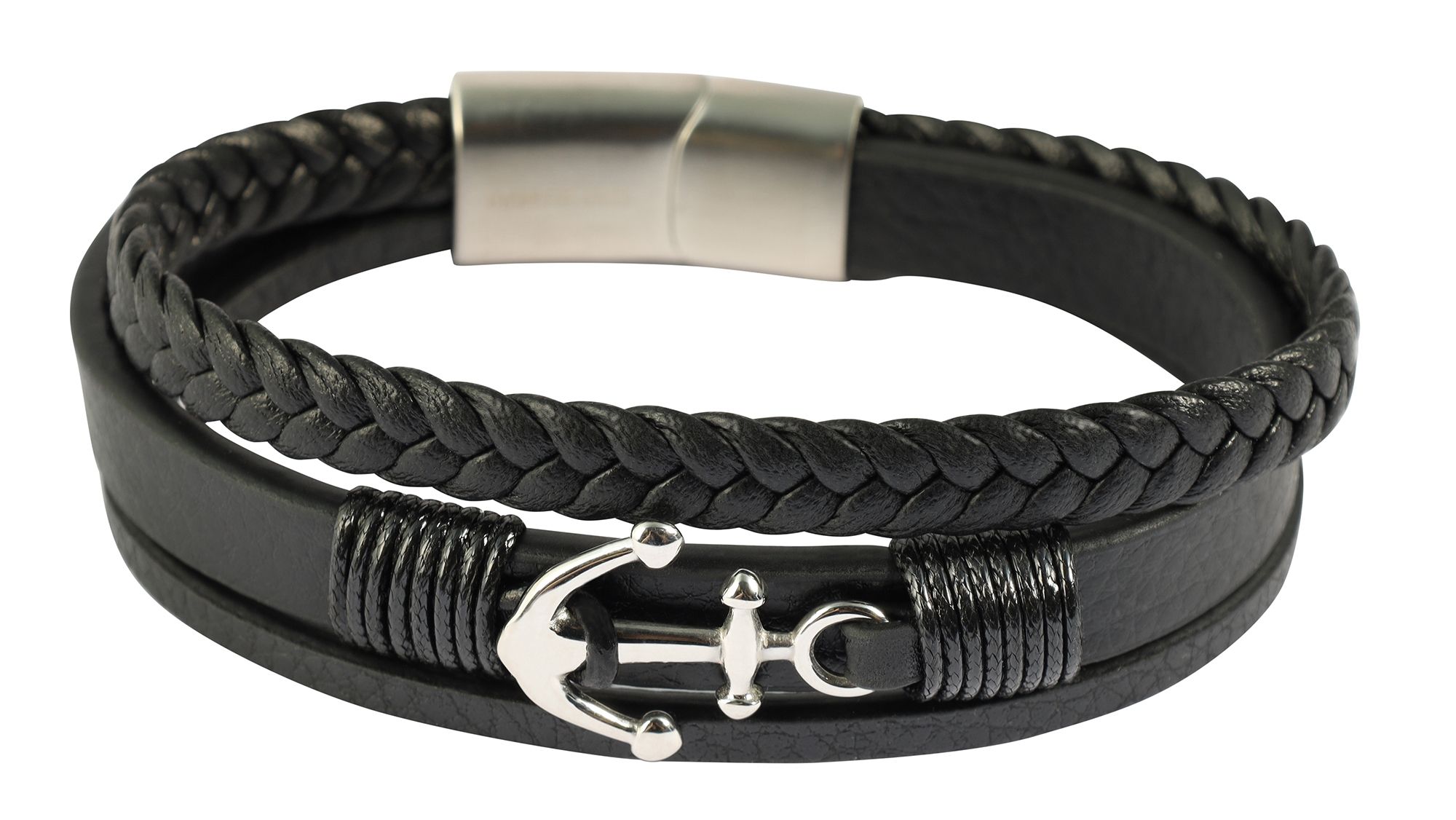 "Arne" - Armband aus Lederimitat, Anker, 4-VE