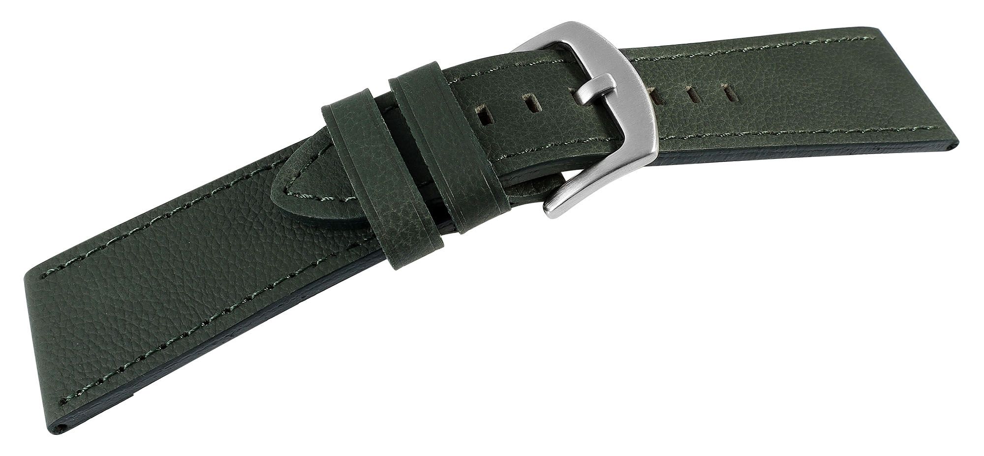 Echt lederen horlogeband "super-soft", donkergroen, gestikt, 22 mm