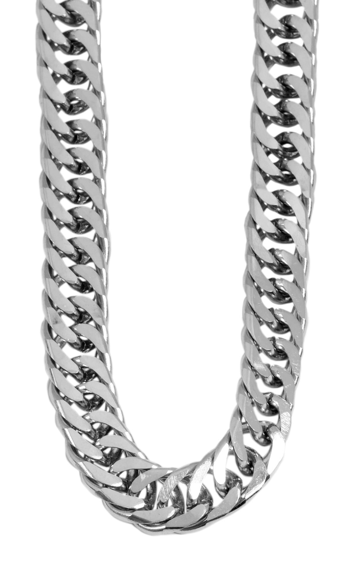 "Cayden", Akzent roestvrij stalen platte krulketting, 60 cm/ 7 mm, zilverkleurig