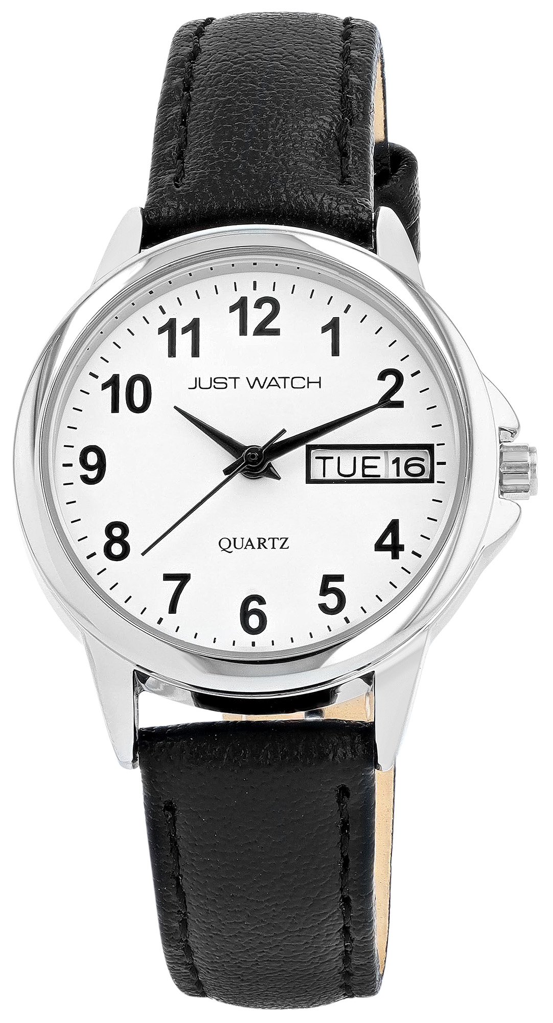 Just Watch "Natalia" Damenuhr Ø 29 mm, Echt Lederband, schwarz/ silberfarben