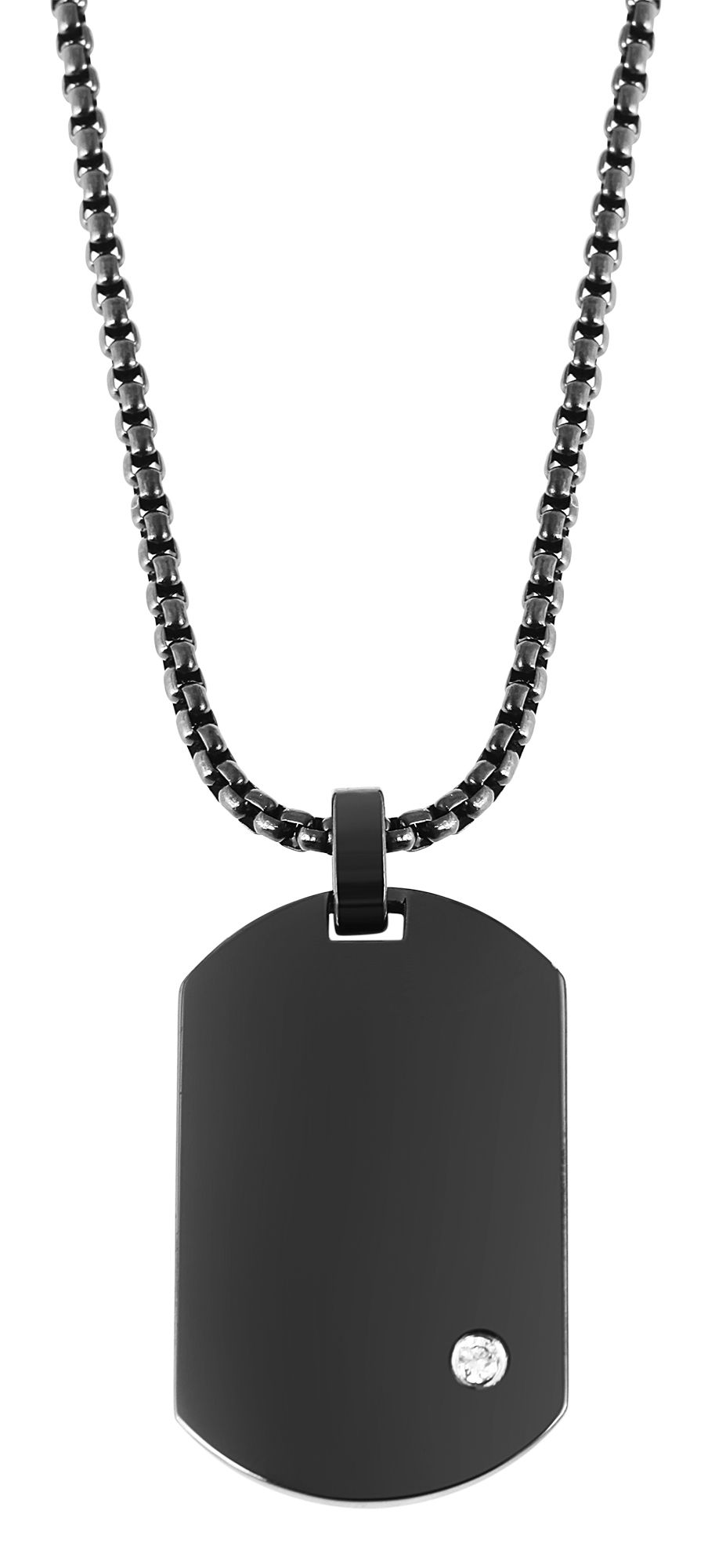 "Saranja", Edelstahl Halskette, Simili, Dog Tag, schwarz, gravurfähig, 61 cm