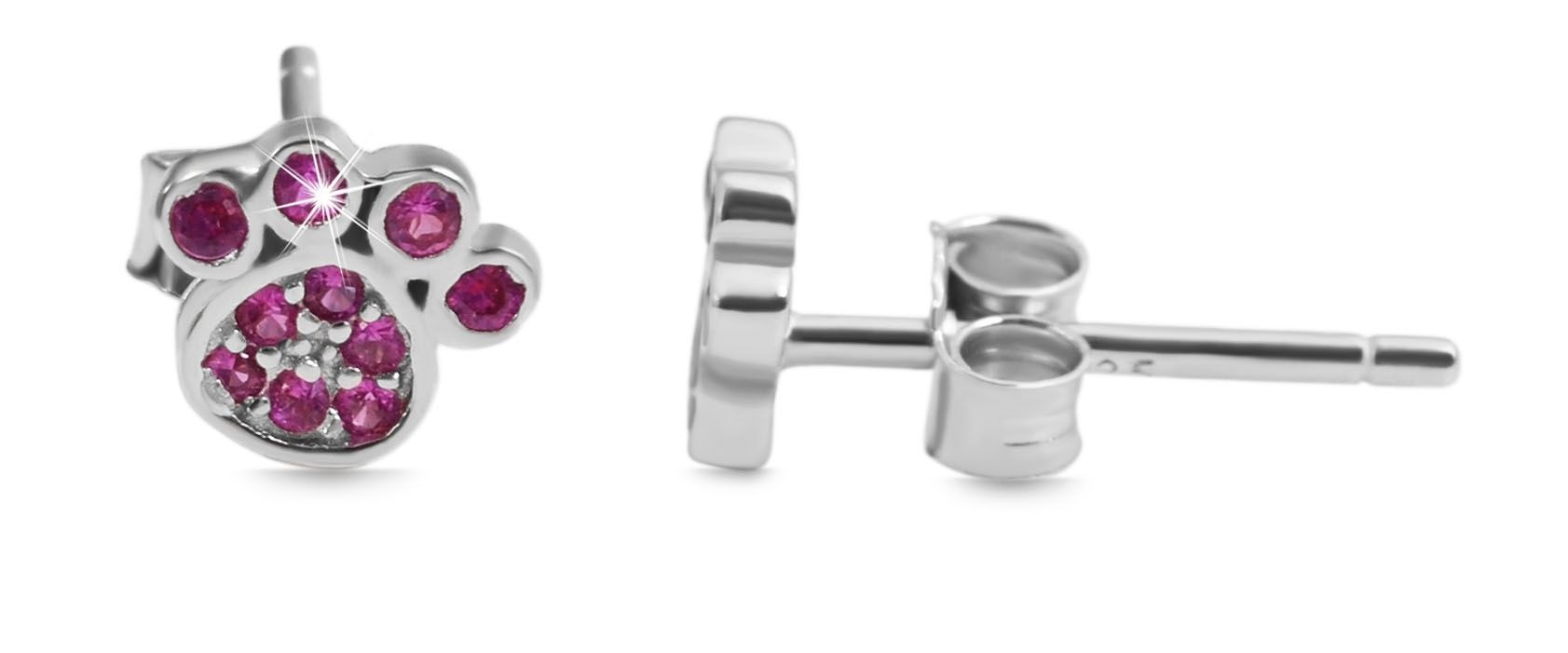 "Dorina" 925/rh echt zilver, kinderen, oorstekers - pootjes, zirkonia rood, zilverkleurig gerhodineerd