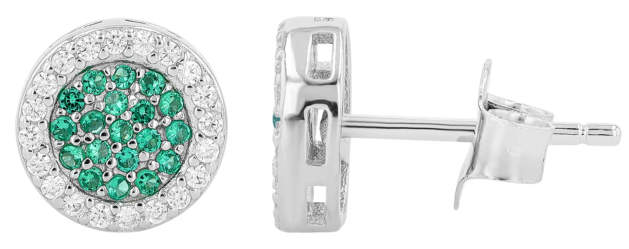 "Serane" 925/- echt zilveren oorbellen, groene zirkonia, zilverkleurig gerhodineerd