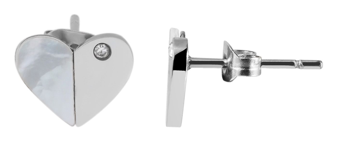Akzent Edelstahl Herz Ohrstecker mit Perlmutt, silberfarbigt