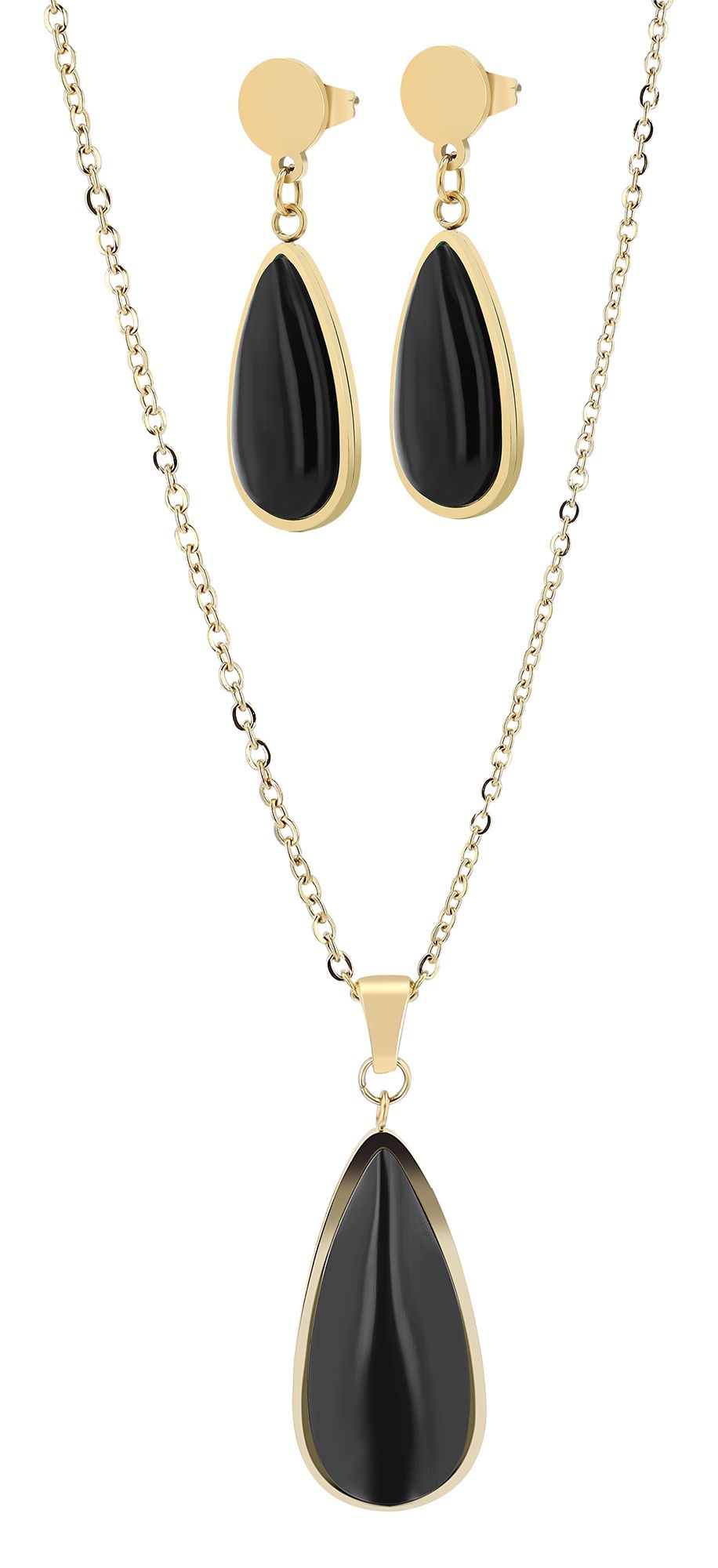 "Zaraïa" accent stainless steel sieradenset met kattenoog, ketting &amp; oorbellen, goudkleurig