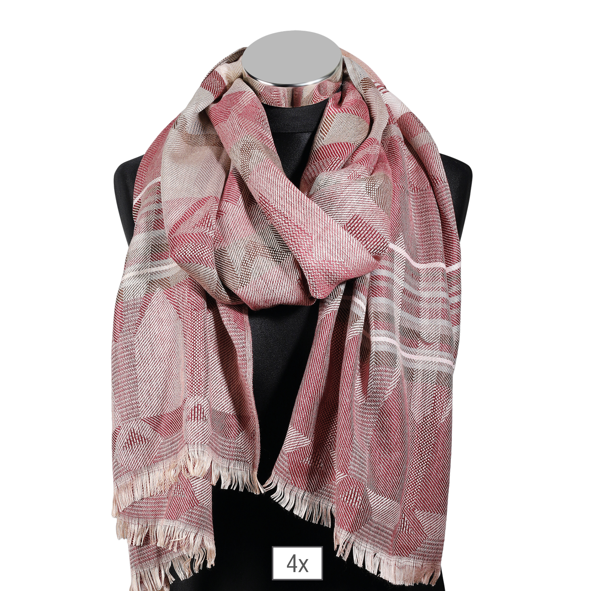 Winterschal gemustert Rot/ Beige, 100% Viskose, VE 4