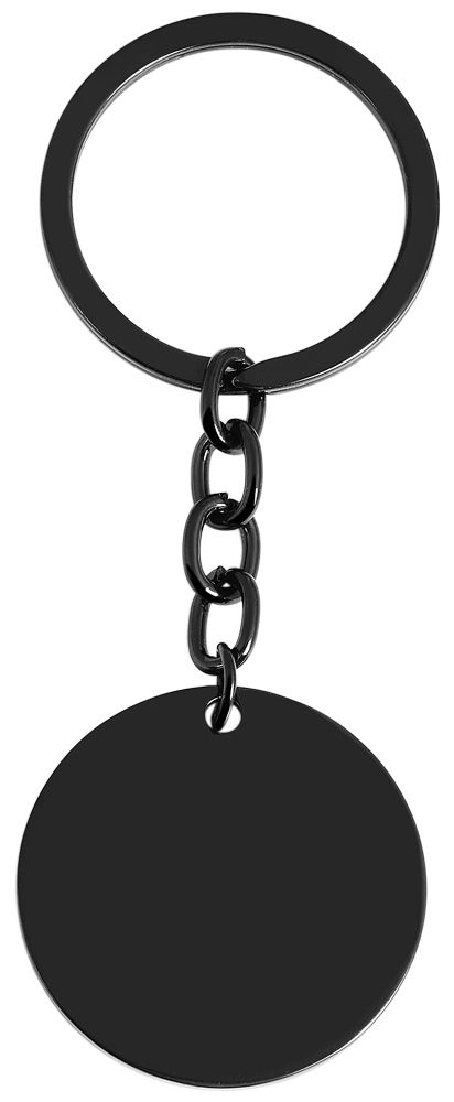 Akzent Edelstahl Schlüsselanhänger mit Gravurmünze in Schwarz, IP plattiert