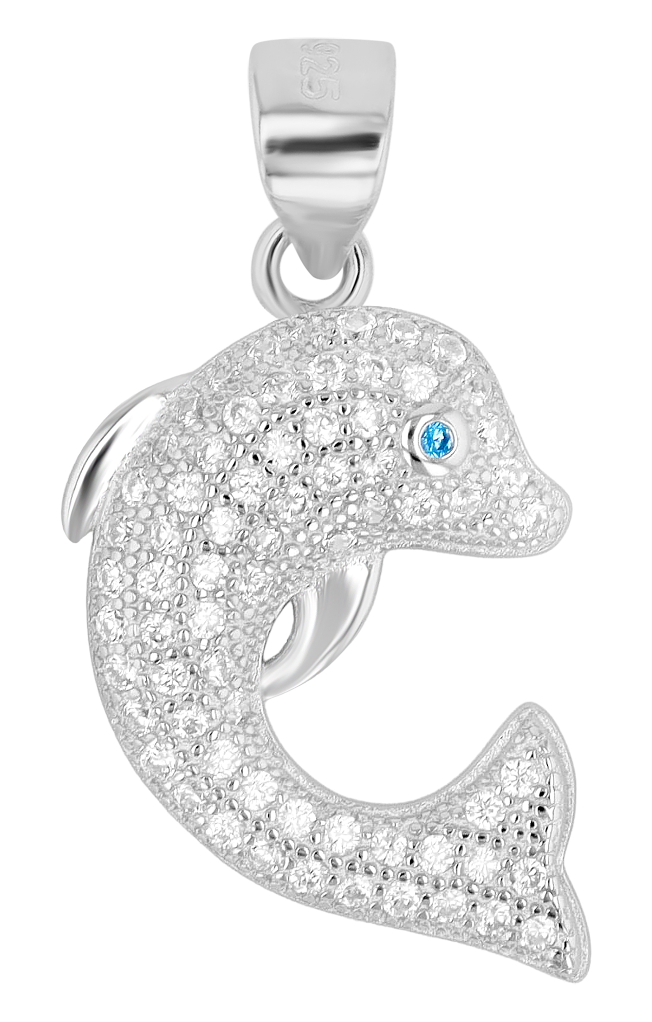 "Finna", 925/- echt zilveren dolfijn hanger met zirkonia, kinderen, zilverkleurig gerhodineerd