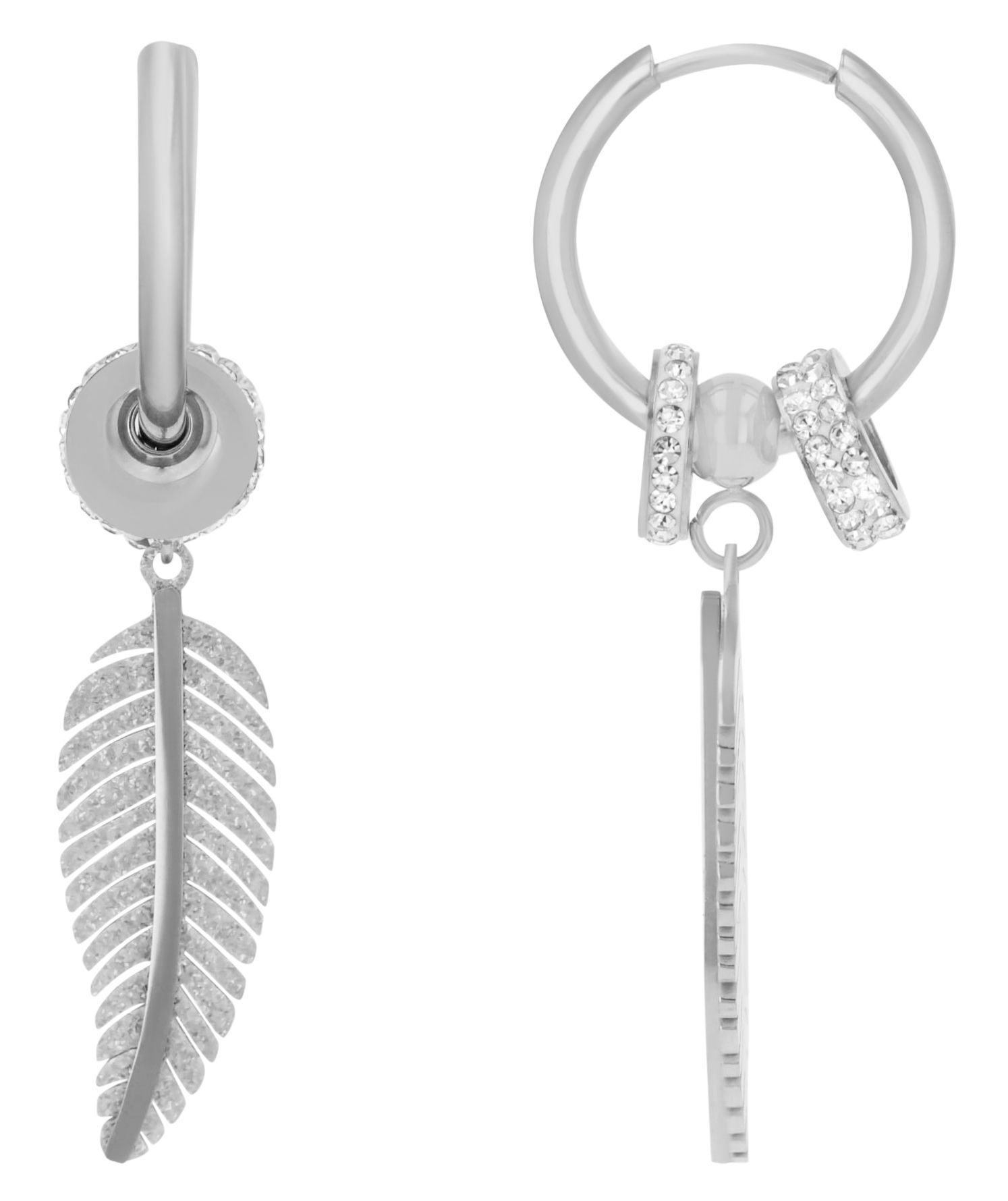 Akzent Creolen "Jazz" mit drei abnehmbaren Elementen/Anhängern, Edelstahl, silberfarben