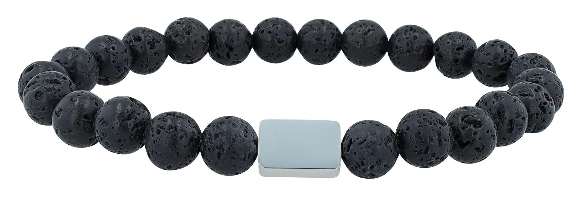 "Soren" Akzent Kugelarmband, Naturstein (lava stone), personalisierbar, silberfarben