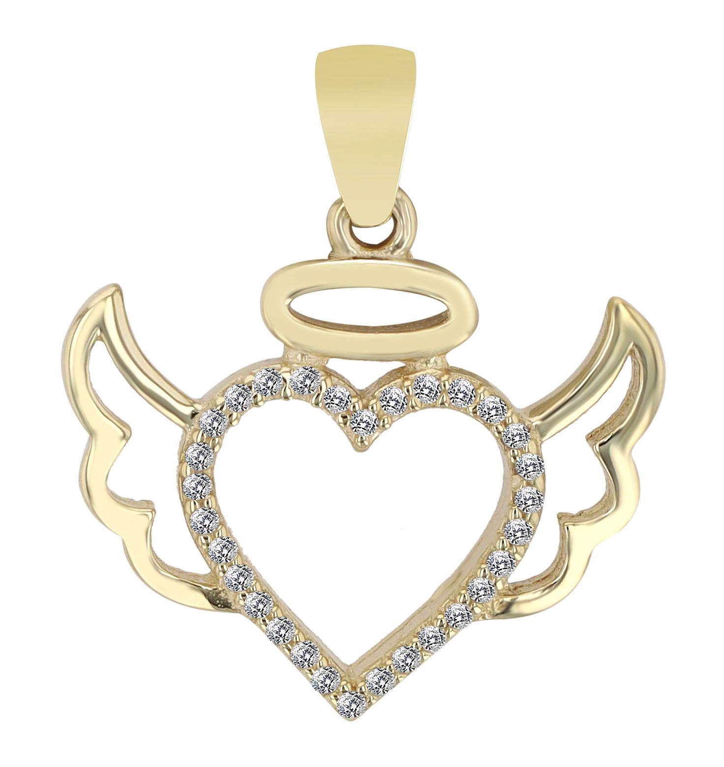 333/- Gold Anhänger "Elestren", Herz mit Flügel, Zirkoniabesatz, Gelbgold, 8 Karat