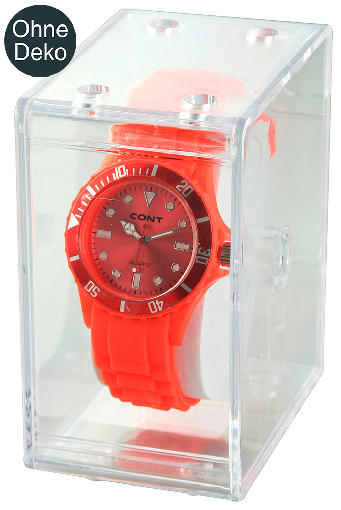 Kunststoff-Uhrenbox, weißes Kissen, 8,5 cm x 5,5 cm x 10,5 cm