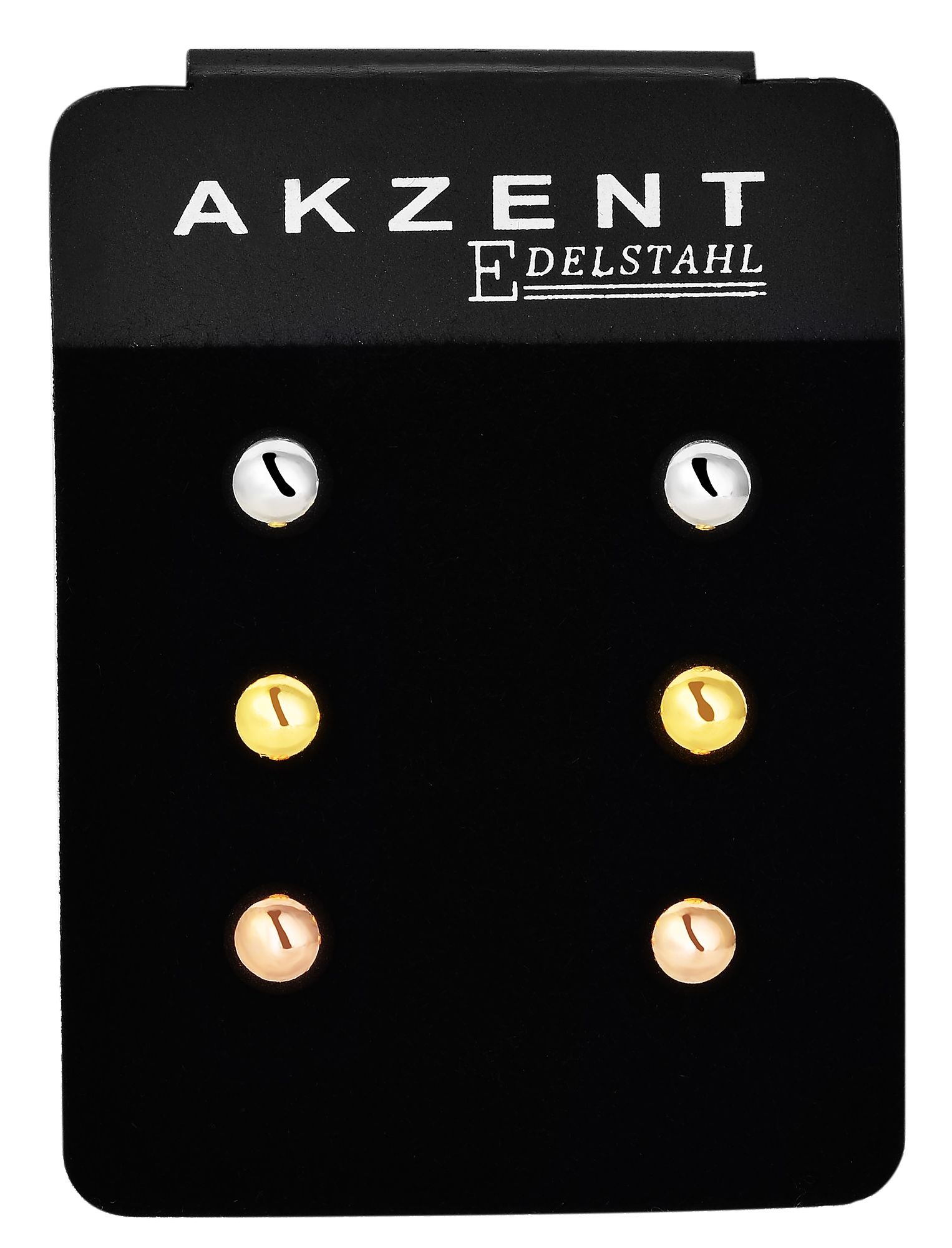Akzent Edelstahl Ohrstecker im Set, IP beschichtet, roségold-, gold- und silberfarbig