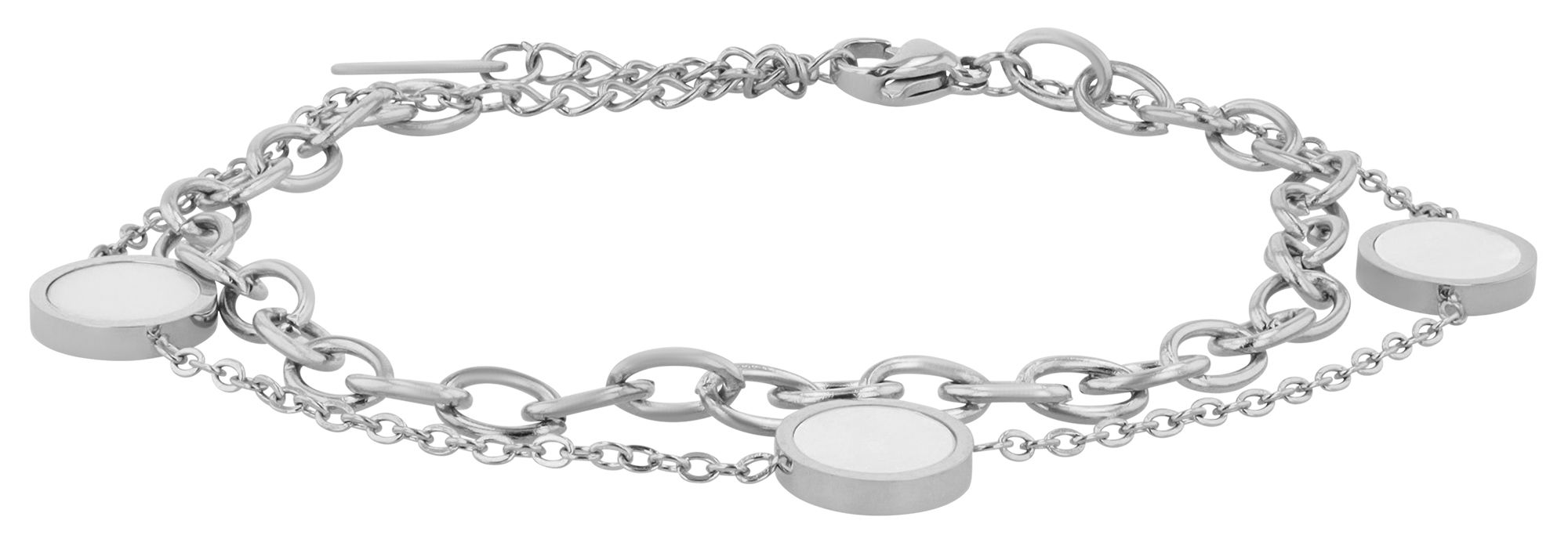 Akzent Armband "Dina", Edelstahl & Perlmutt, zweireihig, silberfarben