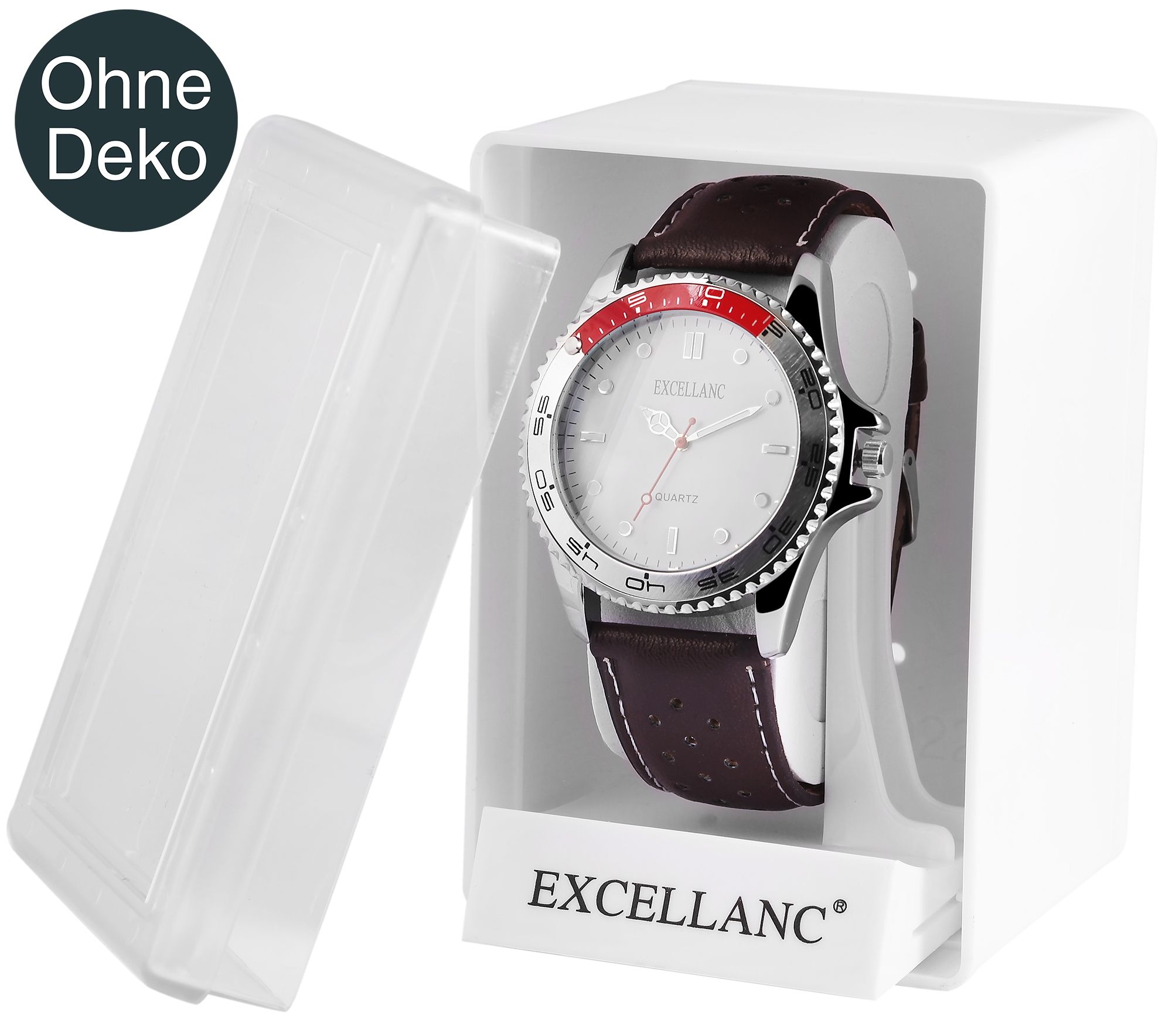 Excellanc Uhrenbox, Kunststoff, weiß/transparent, 11 cm x 7,5 cm x 8 cm