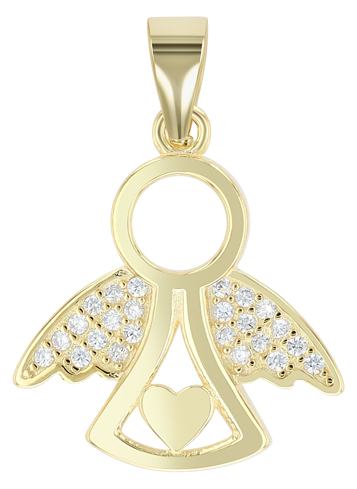 "Parivash", 925/- echt zilveren hanger, engel met hart, zirkonia, verguld