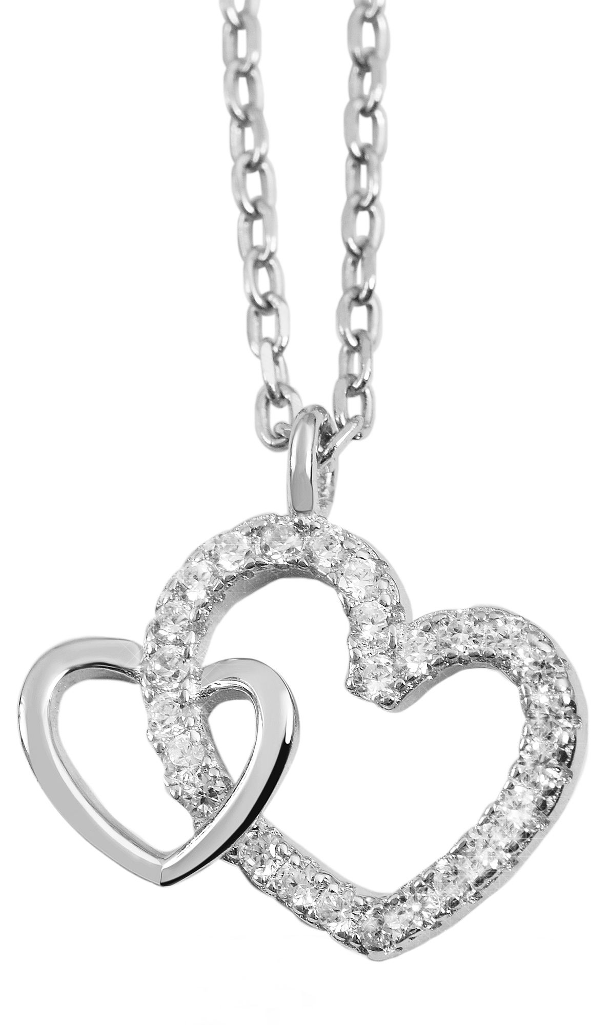 925/- Echt Silber Halskette mit Anhänger "Mona", Herz mit Zirkoniabesatz, 42+3cm, rhodiniert