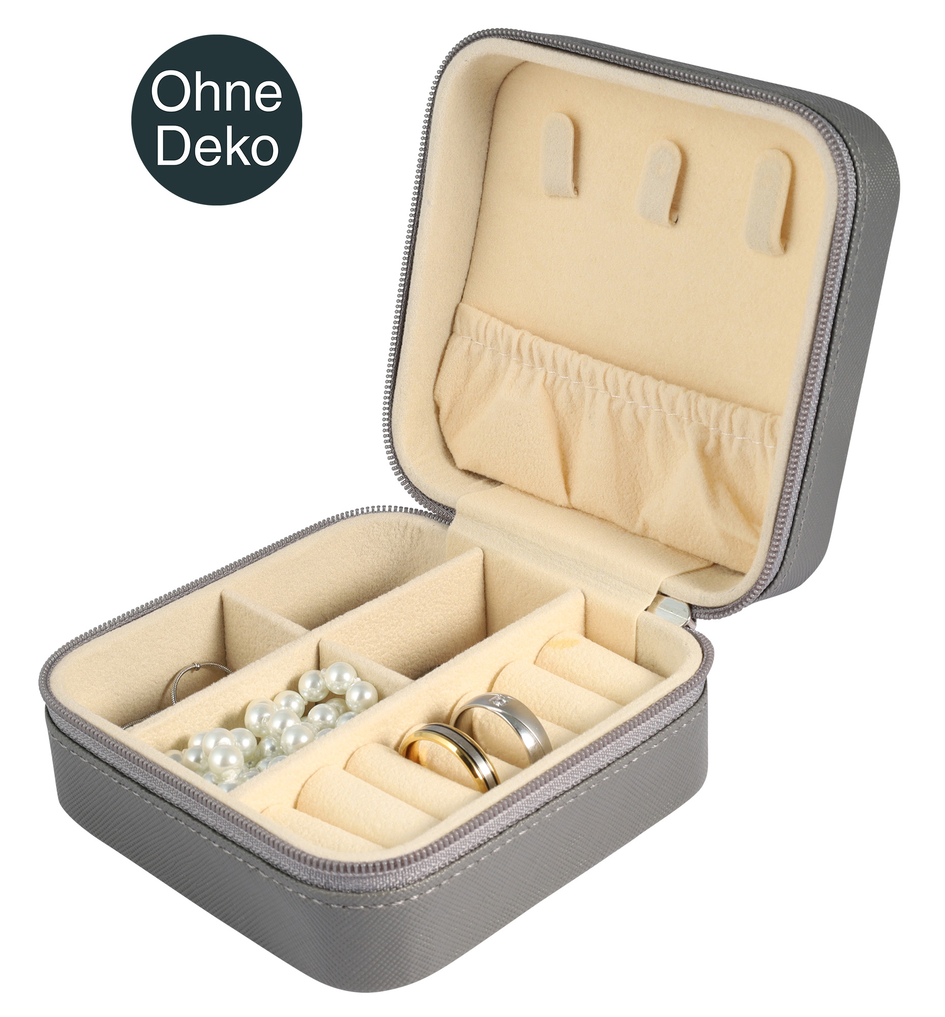 Opbergdoos voor sieraden/sieradenkistje, 10 x 10 cm, grijs