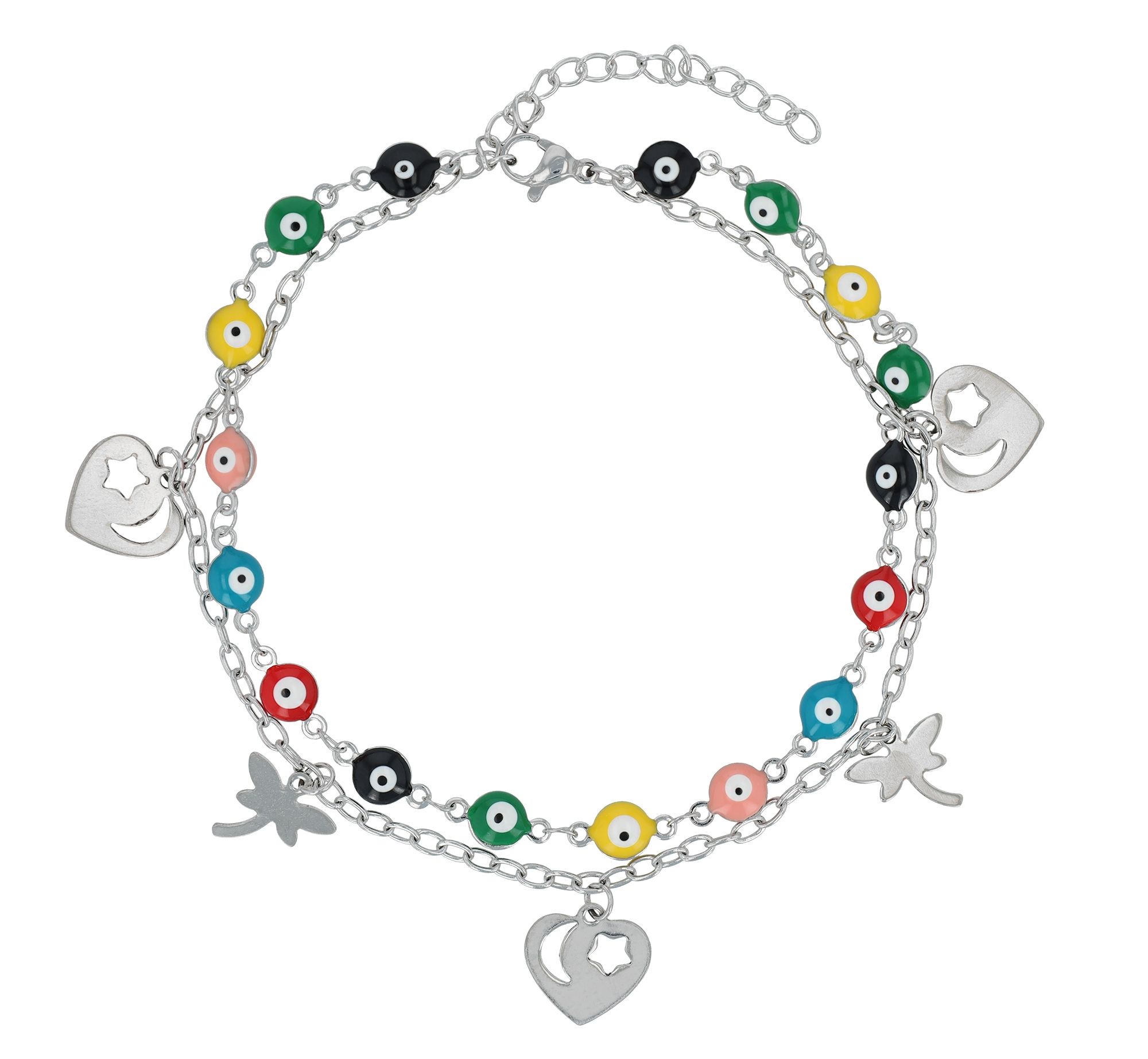 Akzent enkelband "Prisara", roestvrij staal, dubbele rij, zilverkleurig