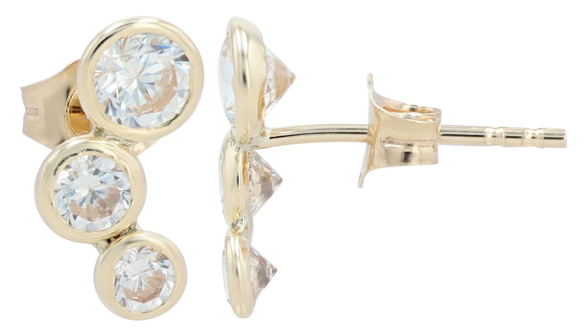 333/- Echt goud "Trinity" oorknopjes, zirkonia, geelgoud, 8 karaat