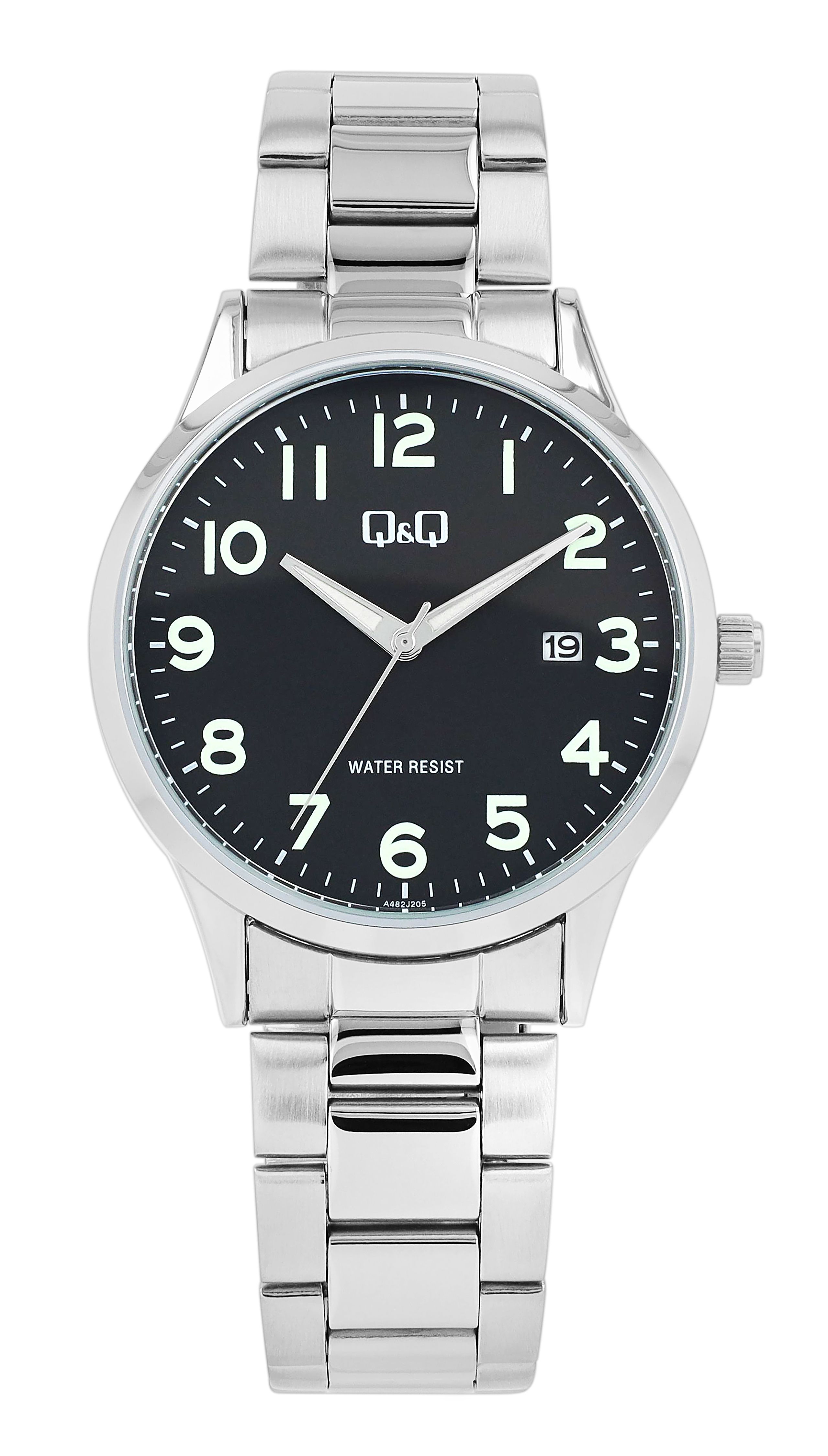 Q&amp;Q herenhorloge met schakelarmband, roestvrij staal, datumaanduiding, zilverkleurig/zwart