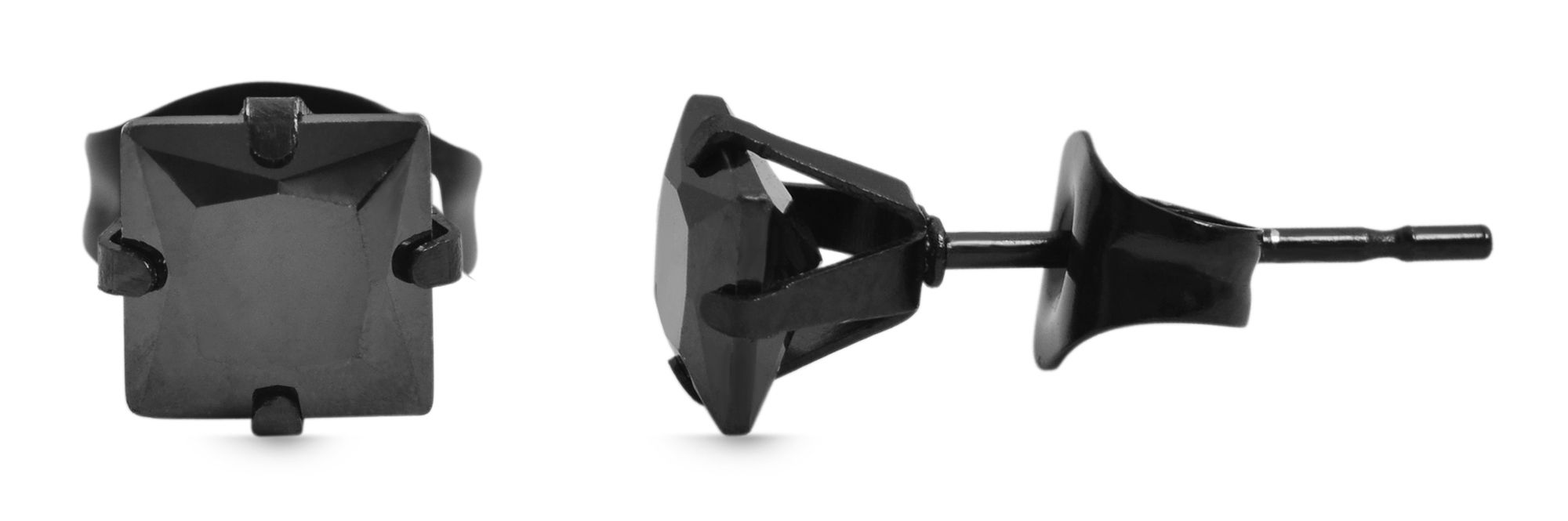 Roestvrijstalen accent oorbellen, zwarte zirkonia, 5 x 5 mm