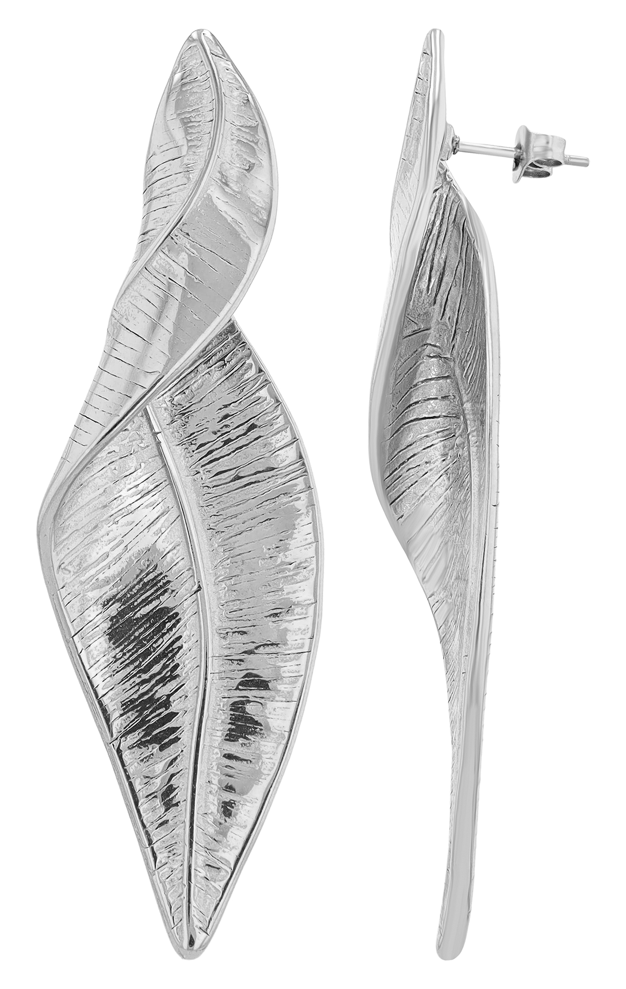 "Valka" Edelstahl Ohrstecker hängend, geschwungenes Blatt, silberfarben