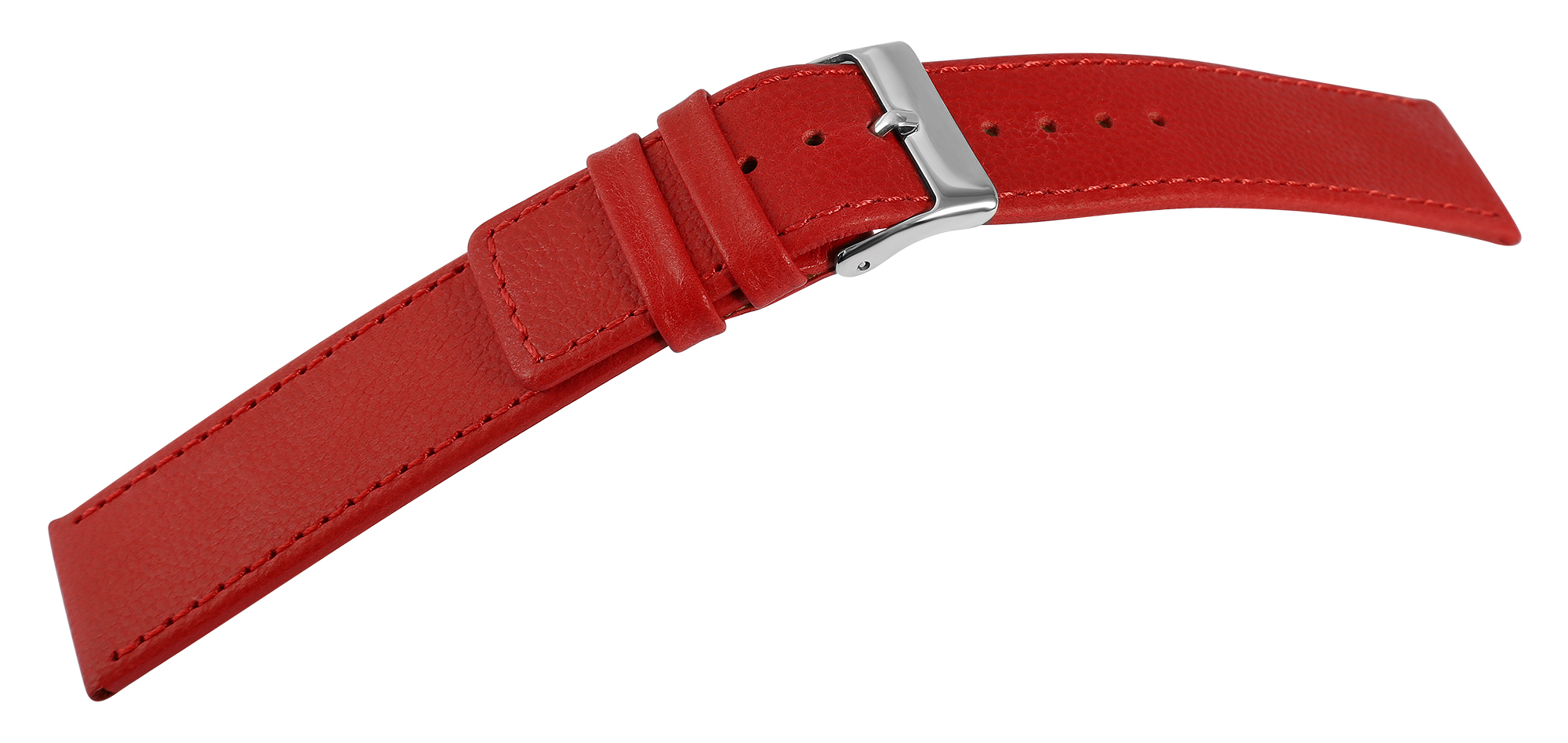 Echt lederen horlogeband "super-soft", rood, stiksel, 22 mm