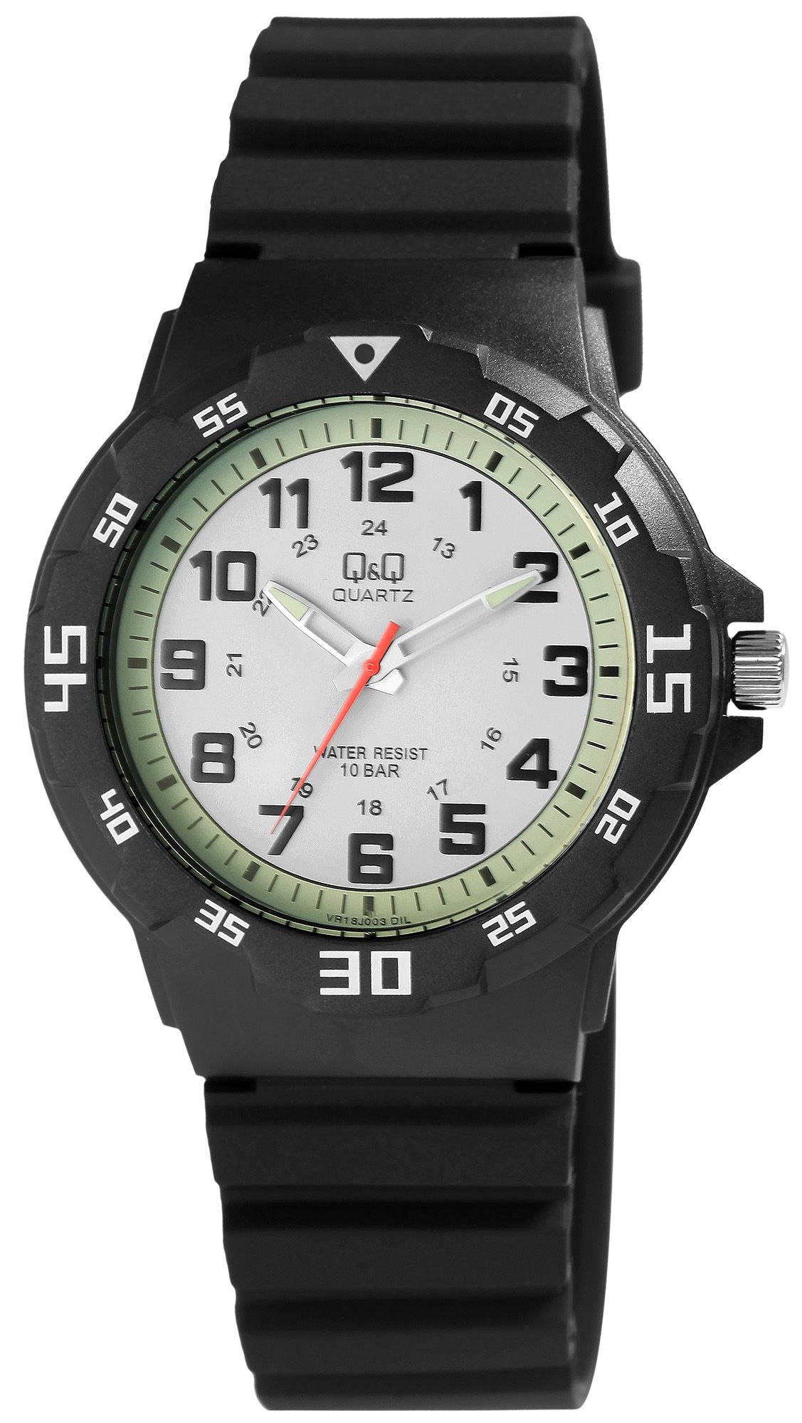 Q&amp;Q herenhorloge, kunststof, siliconen band, Ø 43 mm, zwart/wit