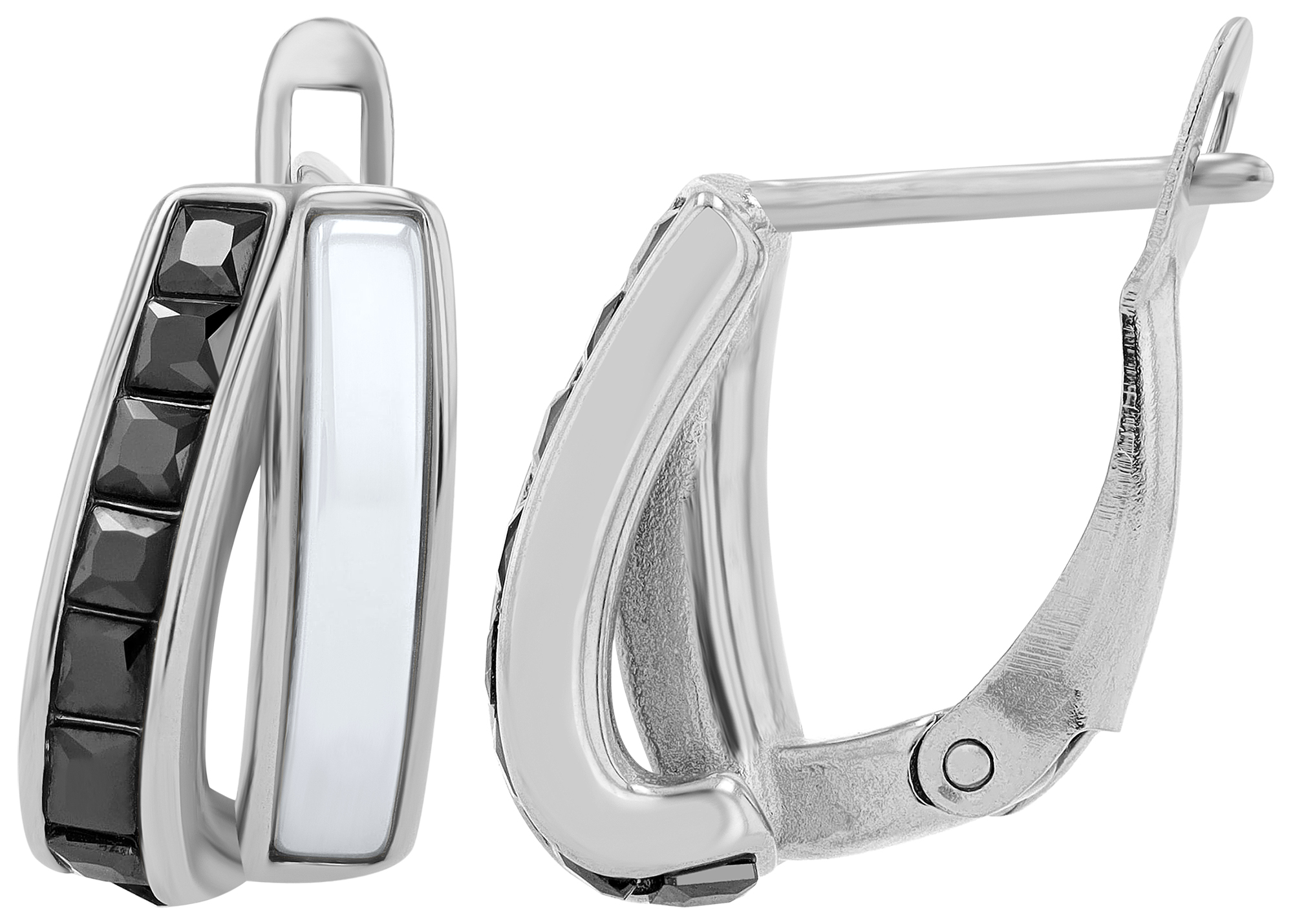 Oorbellen/hoepels van roestvrij staal met accent "Doris", zilverkleurig/wit