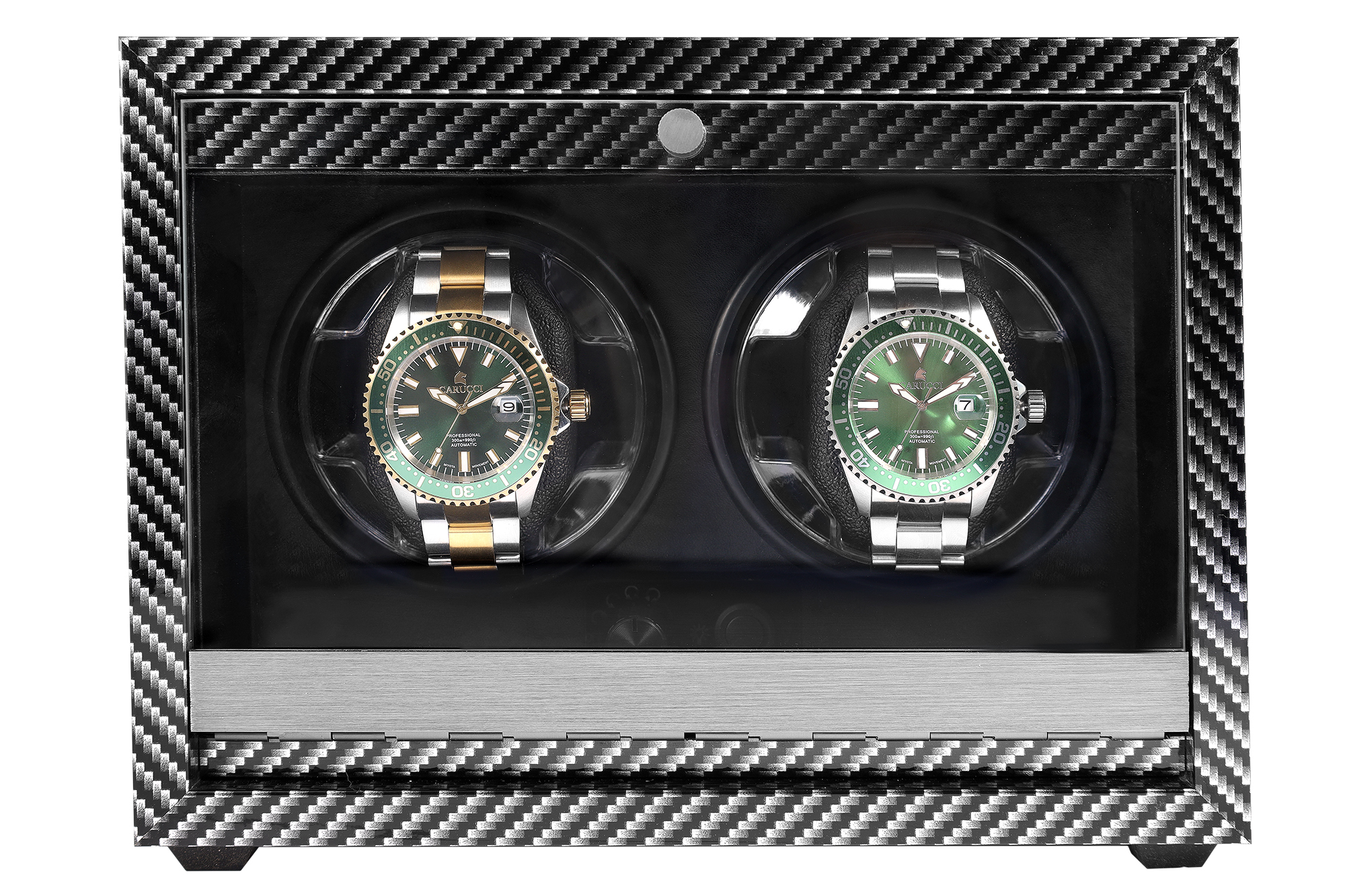 Automatische horlogeopwinder voor 2 horloges, licht, USB-DC, koolstofvezel