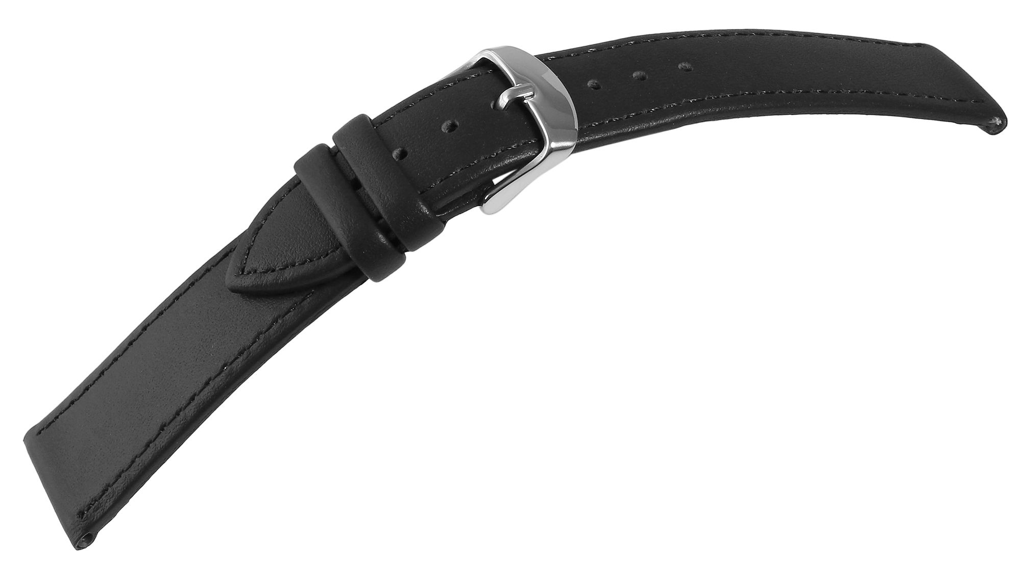 Uhrenarmband aus Echtleder, genäht, schwarz, 18 mm