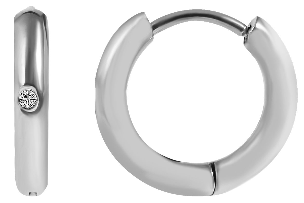 Akzent Klapp-Creolen, Edelstahl, Similibesatz, silberfarben