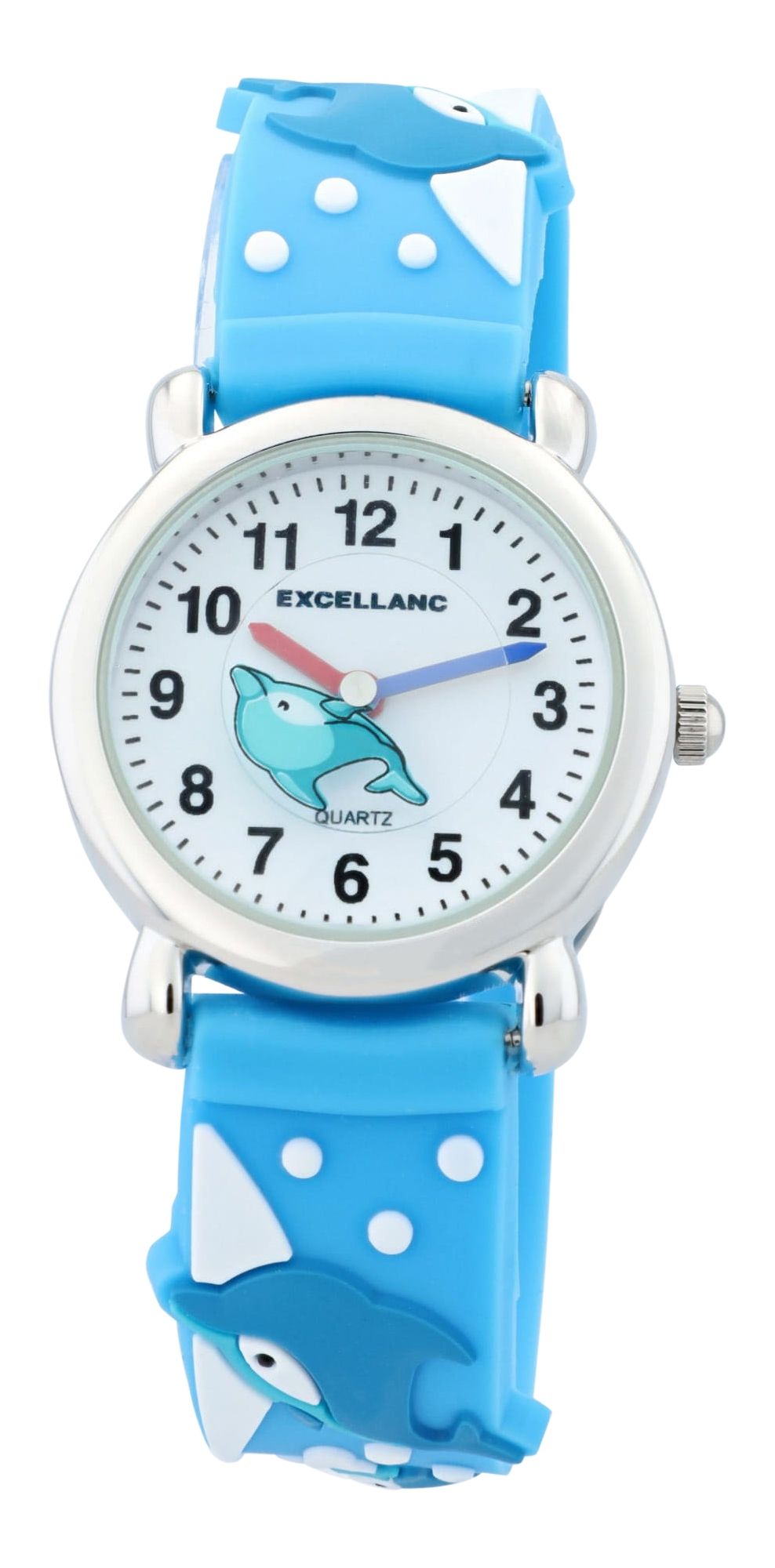 Excellanc kinderpolshorloge, siliconen band, zilver/blauw/wit