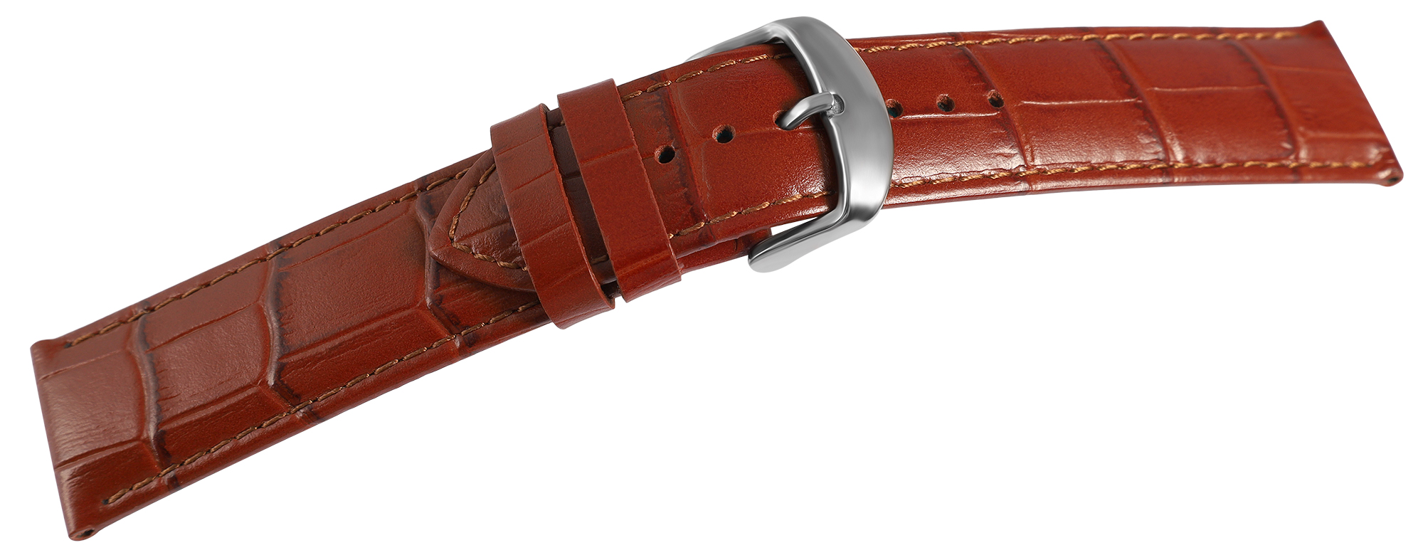 Echt leren horlogeband, krokodillenlook, cognac, 14- 22 mm