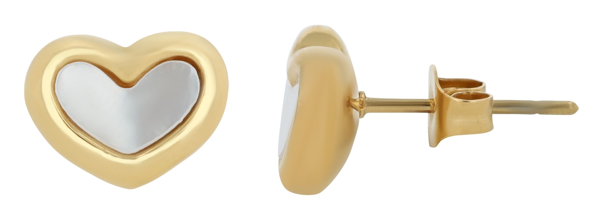 "Candela" - Herz,  Edelstahl Ohrstecker mit Echte Perlmutt Elementen, goldfarben