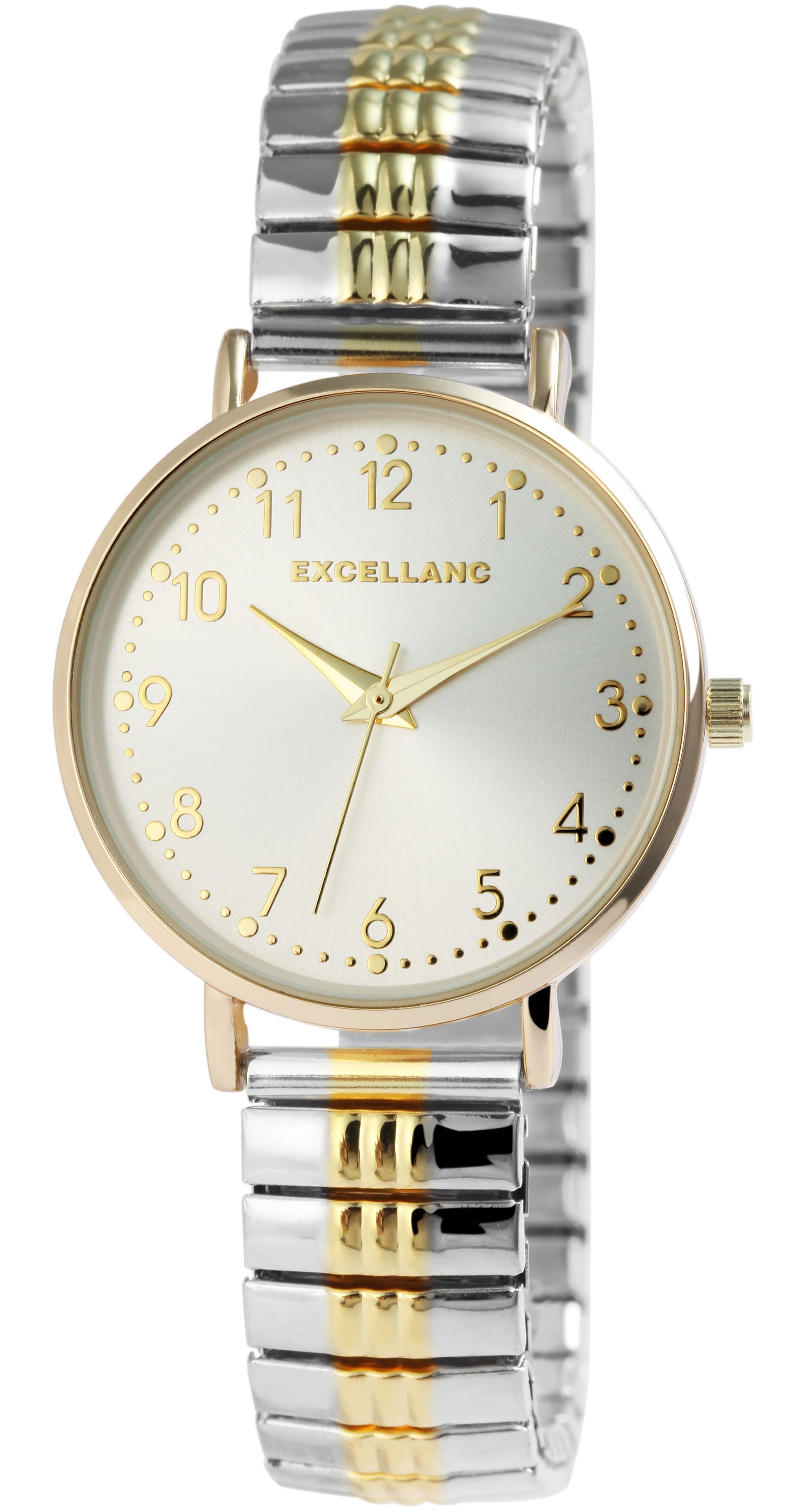 Excellanc Damenuhr mit Edelstahlzugarmband, silber- & goldfarben