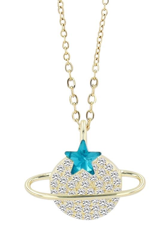 925/- echt zilveren collier met "Bony" planeet hanger met zirkonia, verguld