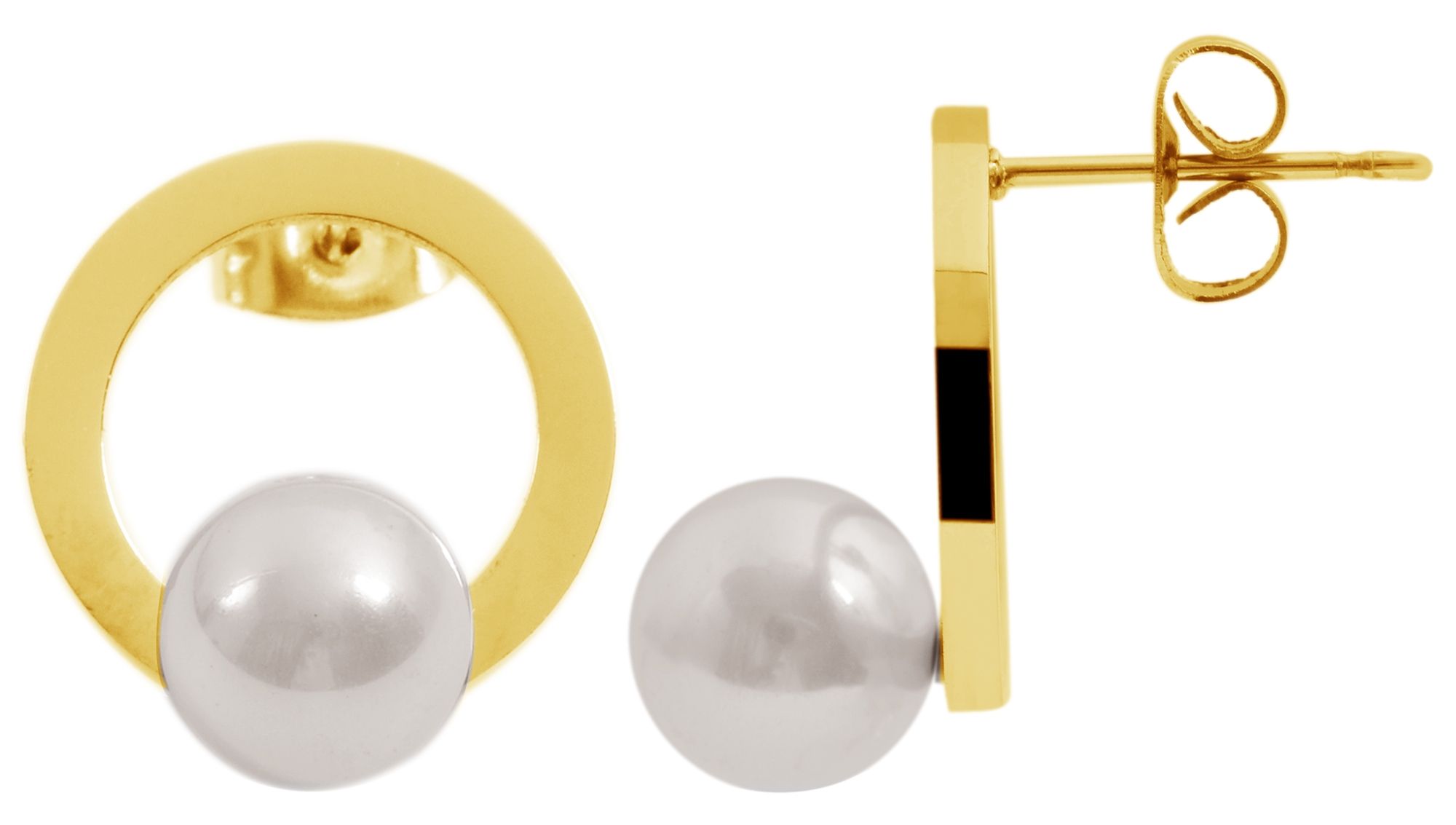 Accent oorstekers van roestvrij staal, rand van imitatieparel, rond, goudkleurig