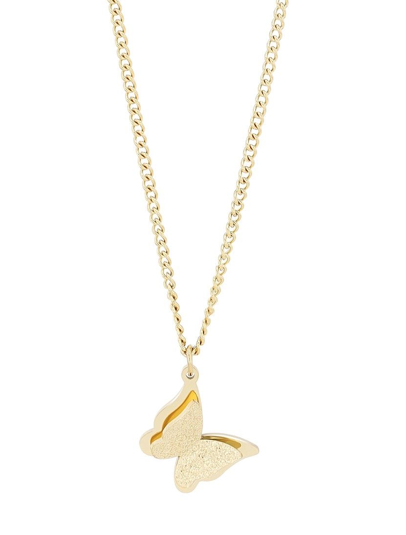 "Nilo"Edelstahl Kette mit Anhänger- Schmetterling, 43 cm + 5 cm, goldfarben