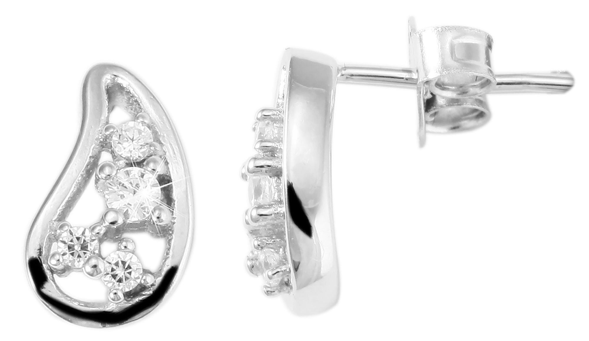 925/- Echt zilveren oorstekers "Vani", druppels met zirkonia, gerhodineerd