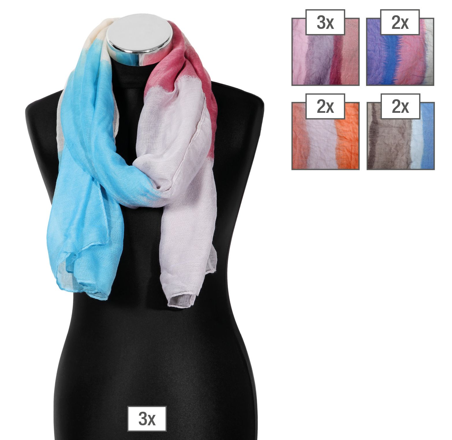 Schalpaket farblich sommerliche Schals sortiert, VE 12