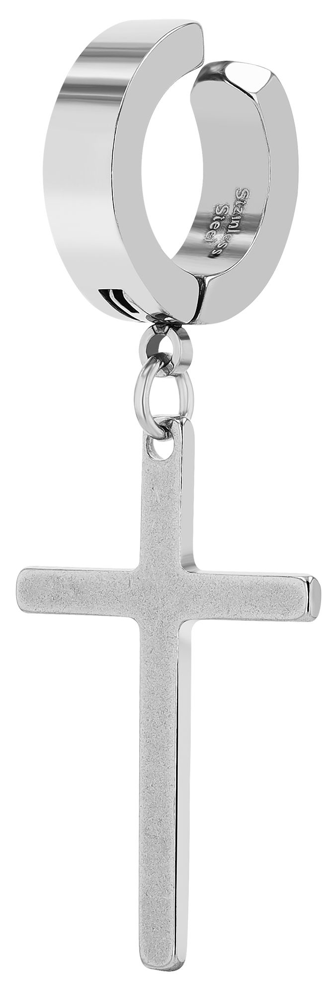 "Odeli" clip-on enkel creool met hanger - kruis, roestvrij staal, zilverkleurig