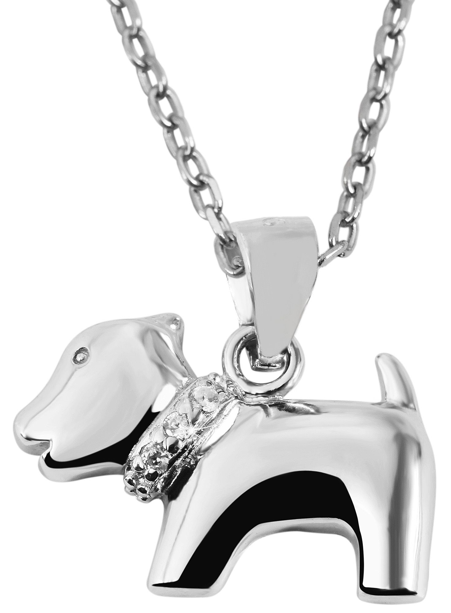 "Petty", 925/- echt zilveren hanger, hond, zirkonia, gerhodineerd