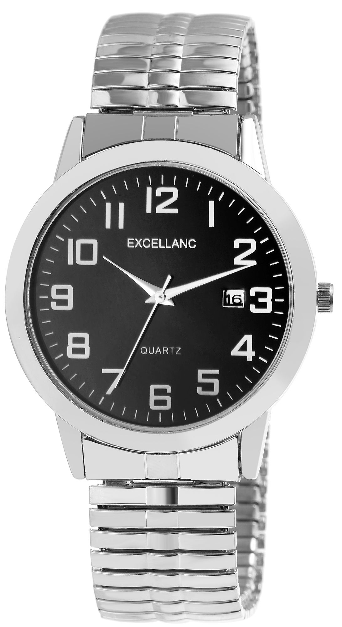 Excellanc herenhorloge met roestvrijstalen armband, datumaanduiding, zilverkleurig/zwart